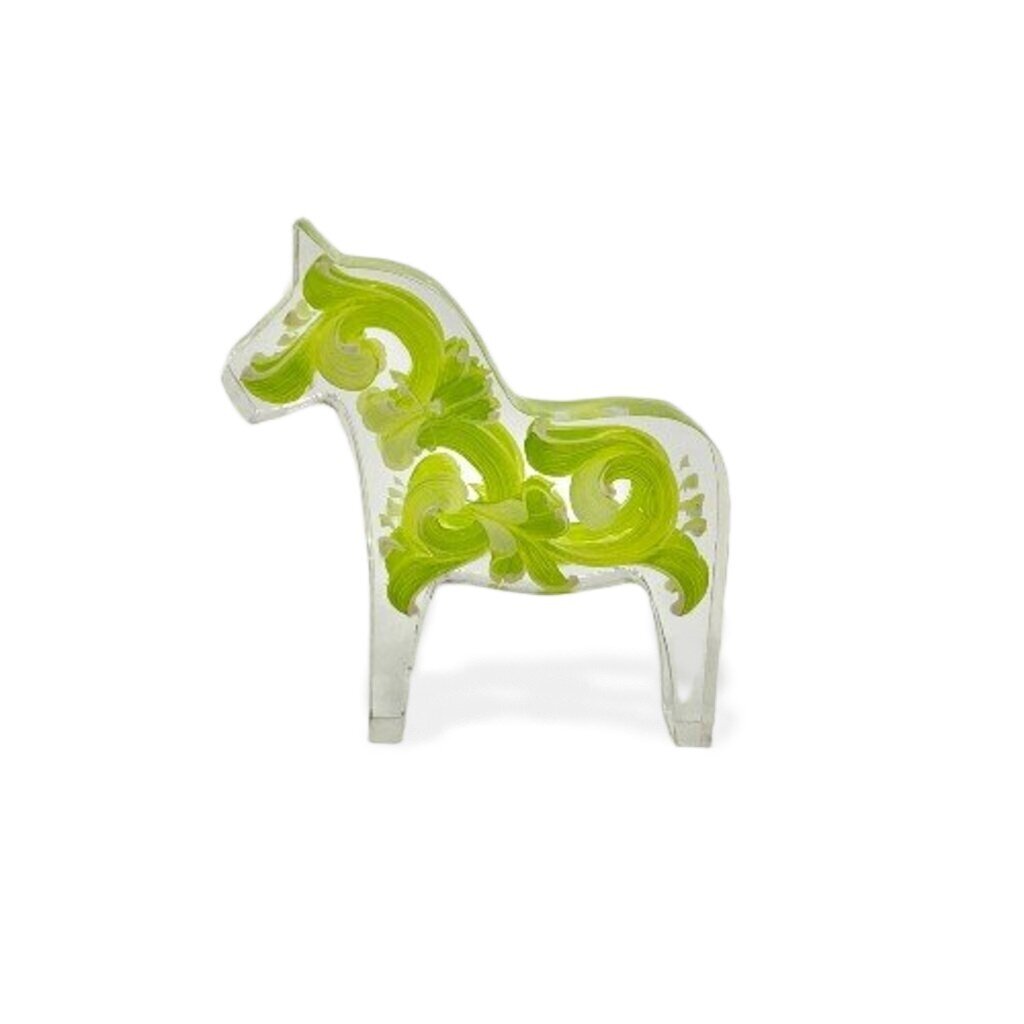 Small Green Acrylic Dala Horse by Tara Austin