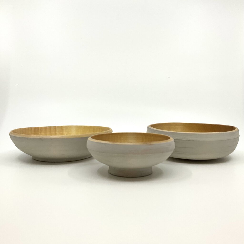 Trio of White Turned Bowls by Mary Tripoli