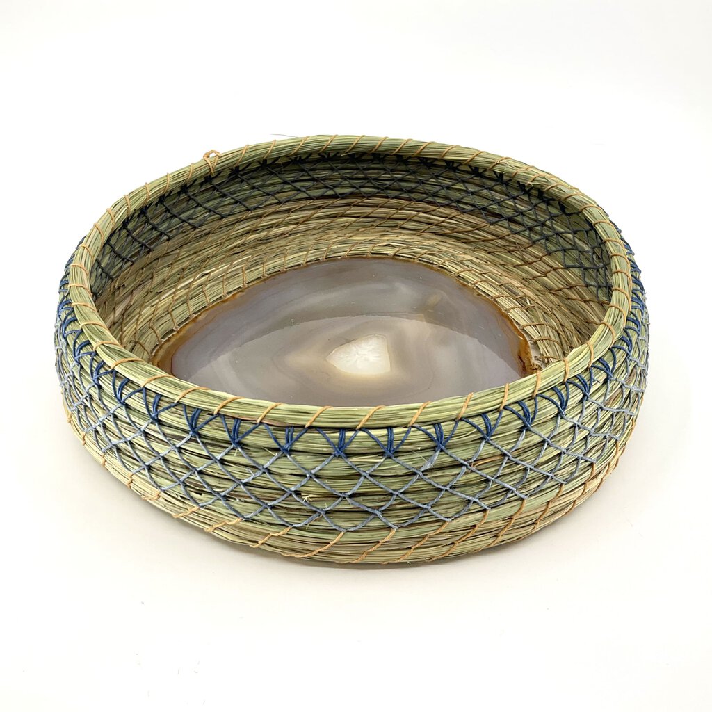 Sweetgrass & Sedge Basket w/Agate #12 by Paula Sundet Wolf