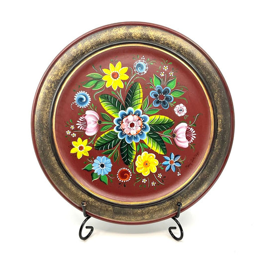 12" Os Rosemaled Plate #2 by Mary Schliep
