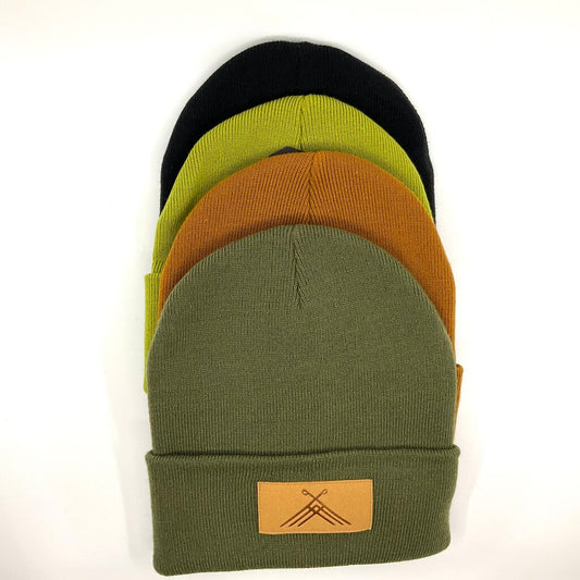 Knit Cap w/Faux Leather Logo