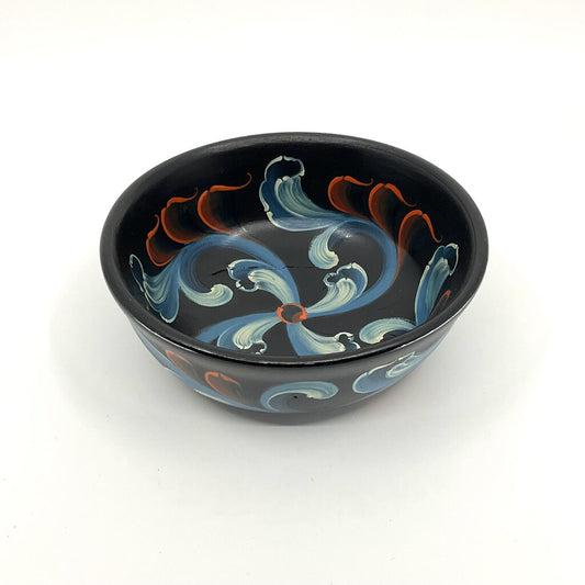 Black Gudbrandsdal Rosemaled Bowl #1 with blue by Tara Austin